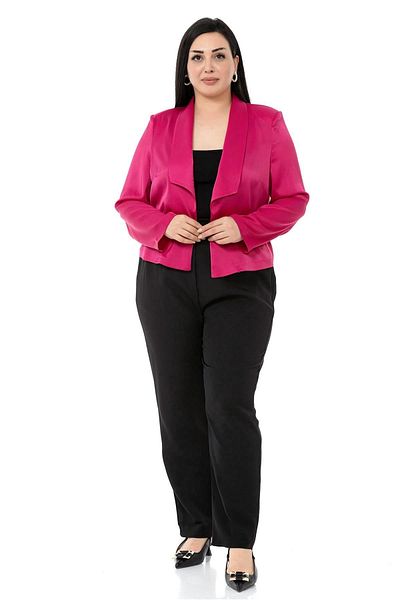 DISENTIS MODEST Γιακά Σάλι Plus Size Κοντό σατέν φούξια μπουφάν χωρίς επένδυση