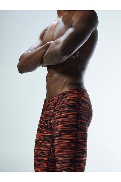 TYR Sport Tyr Durafast Elite Fizzy Men's Jammer Swimsuit, Knee Length, Orange Striped Pattern