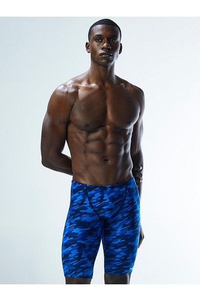 TYR Sport Tyr Durafast Elite Camo Men's Jammer Swimsuit, Knee Length, Blue Camouflage Pattern