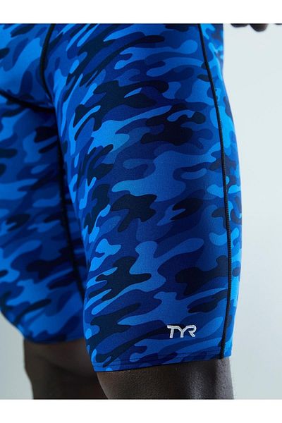 TYR Sport Tyr Durafast Elite Camo Men's Jammer Swimsuit, Knee Length, Blue Camouflage Pattern