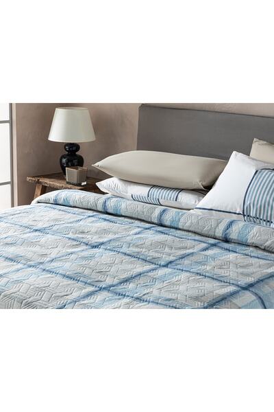 English Home Ocean Plaid Çift Kişilik Çok Amaçlı Örtü 200x220 Cm Mavi