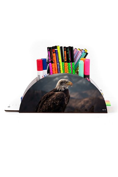 kutuTR Wooden Vip Birds Rainbow Ruled Desktop Pen Holder Organizer with Assembled Box