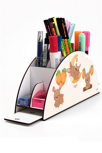 kutuTR Wooden Vip Vivies Rainbow Ruled Desktop Pen Holder Organizer with Assembled Box