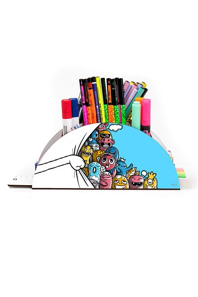 kutuTR Wooden Rainbow Ruled Desktop Pen Holder Organizer for Vip Kids Assembled Boxed