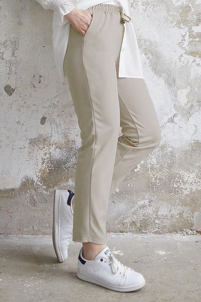 InStyle Lycra Double Fabric - Elastické kalhoty v pase, Krém