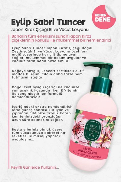 Eyüp Sabri Tuncer Japanese Cherry Blossom Patterned Hand and Body Lotion - 280 Ml