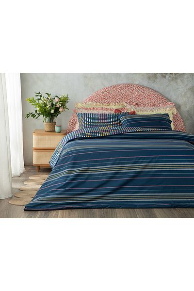English Home Navy Blue Daisy Patchwork Bavlněná sada povlaků na přikrývku - 200x220 cm