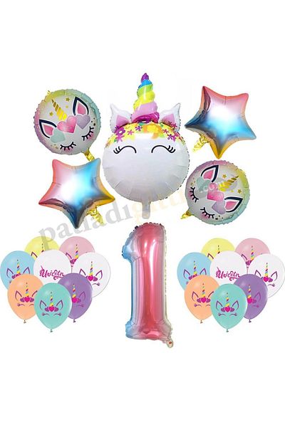 Patladı Gitti 1 Year Old Rainbow Concept Unicorn Themed Birthday Party Celebration Set