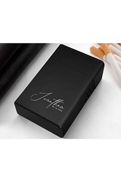 Bk Gift Kişiye Özel Isimli Tarihli Siyah Çelik Içki Matarası Ve Sigara Kutusu...