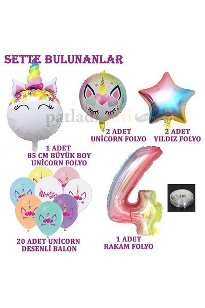 Patladı Gitti 4 Year Old Rainbow Concept Unicorn Themed Birthday Party Celebration Set