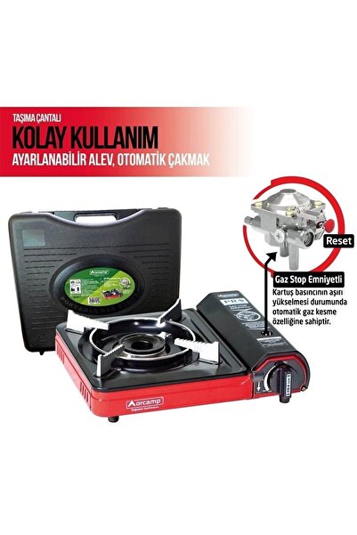 Orcamp Tekli Portatif Kamp Ocak Gaz Stop Emniyetli Kırmızı