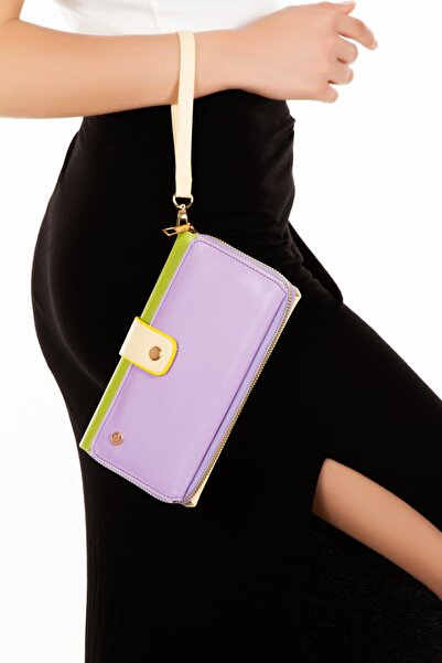 NEWISH POLO ACCESSORIES Lila Çok Fonksiyonlu Renkli Kadın Cüzdanı