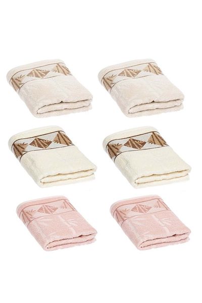Özdilek Set of 6 Bamboo Hand-Face Towels (50X90)-Osaka Beige+Pink+Cream