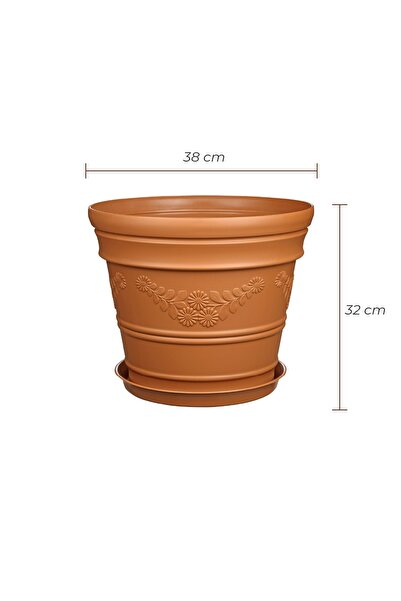 Melkan Home Papatya Desenli Kahverengi Antik Saksı 21 lt
