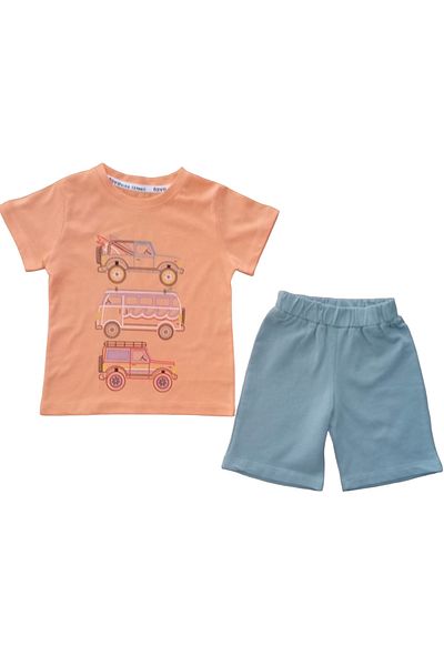favo Çaren Kids-Boy's 2-Piece Set-100% Cotton, Printed T-shirt, Elastic Waist, Pocketed Shorts