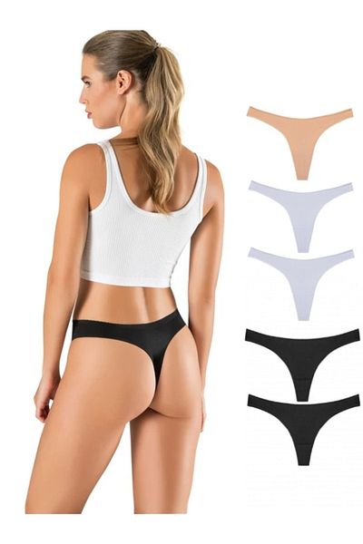yokyokcollection 5 Pieces Laser Cut Women's Thong Panties - No Trace