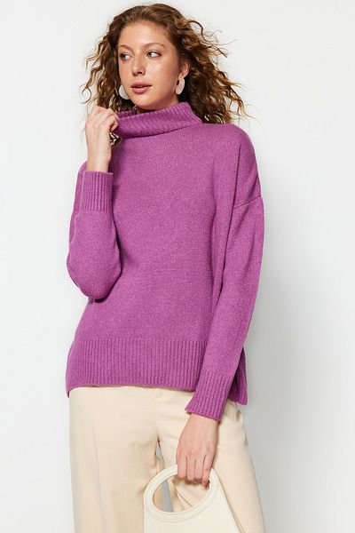 Trendyol Collection Lila széles szabású, puha textúrájú kötöttáru pulóver TWOAW23KZ00469