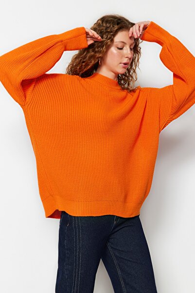 Trendyol Collection Orange Wide Fit Basic Knitwear Sweater Twoaw23Kz01448