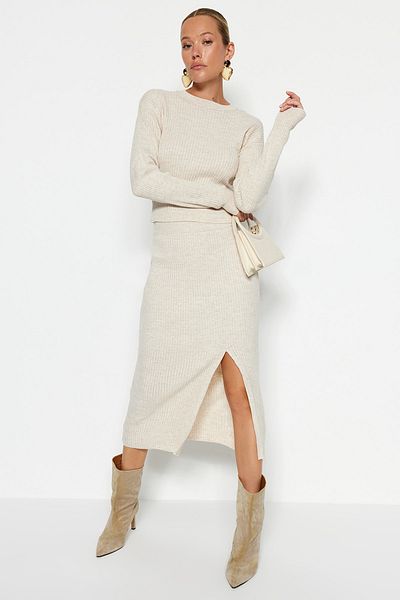 Trendyol Collection Crop Knitwear Set – Stein, Unter-Ober-Set TWOAW23AU00240