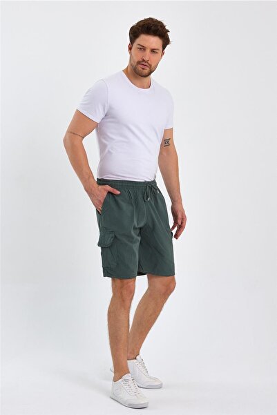 Tarz Cool Men's Metal Gray Cargo Pocket Regular Lace-up Linen Shorts-crepesrt01r05s