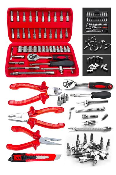MOONSHOP 50 Pieces Socket Set Ratchet 1/4" Wrench Set High Quality Combination Tool Set Pliers