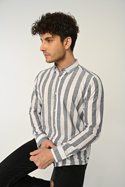 Piola Club Ριγέ Slim Fit Λινό Πουκάμισο