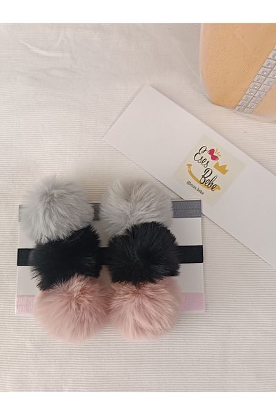 ESES BEBE Set de bandane cu pompon de pluș din 3 piese pentru copii