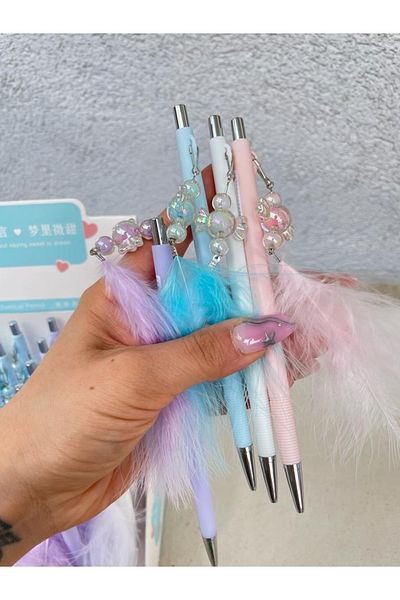 Planet Butik Glass Candy Figured Feathered Versatil Pen White