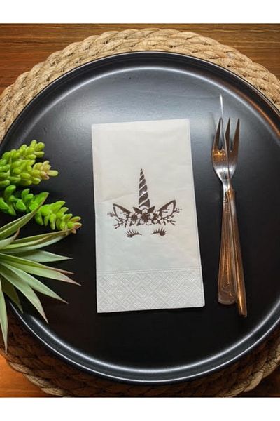 kidspartim Silver Gilded White Unicorn Waiter Fold Napkin 16 Pieces