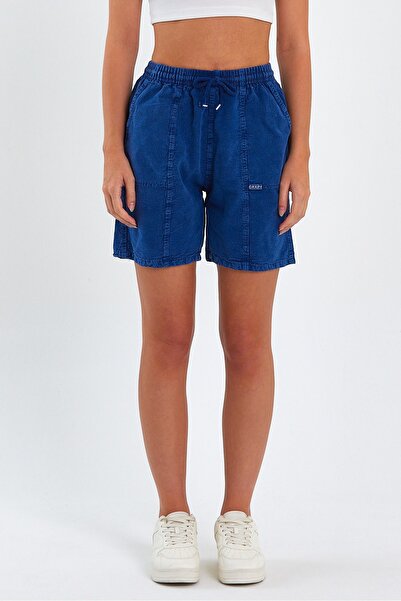 Tarz Cool Navy Blue Linen Shorts - Women's Relaxed Fit