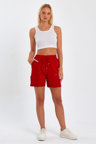 Tarz Cool Women's Red Linen Shorts - Relaxed Fit