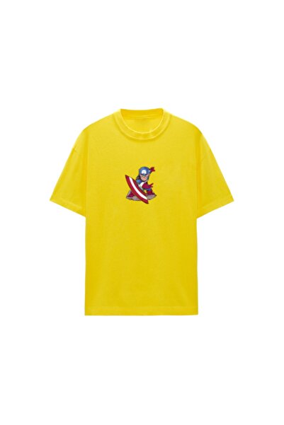 CERENCE AKÇA OKULCUNUZ Unisex Oversize kroj Kapetan Amerika T-shirt