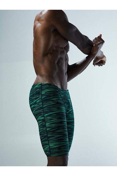 TYR Sport Tyr Durafast Elite Fizzy Men's Jammer Swimsuit, Knee Length, Green Striped Pattern