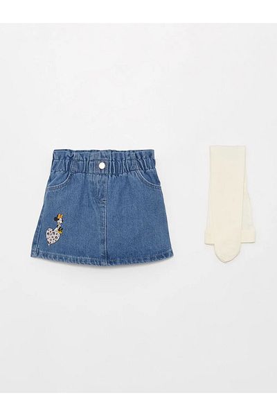 LC Waikiki Lcw Baby Jeansrock und Strumpfhose für Baby-Mädchen mit Minnie Maus-Stickerei