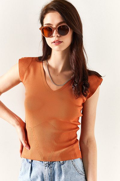 Olalook Damen-Strickbluse mit Zwiebelschalen-Schulter und Rock, detailliert vorne und hinten, V-Ausschnitt, BLZ-19002207