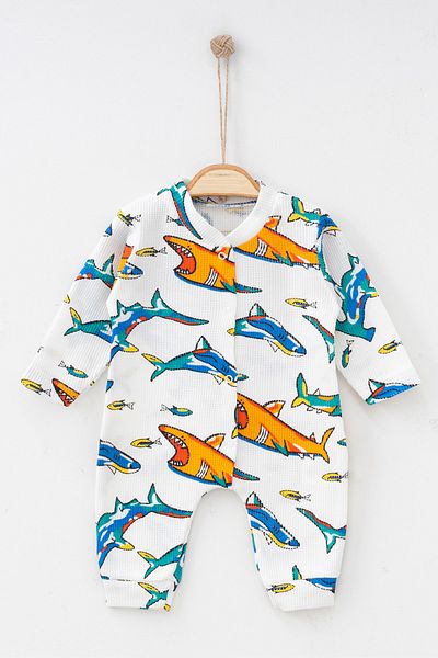 ADABEBEK 100% Cotton Ocean Themed Snap Jumpsuit