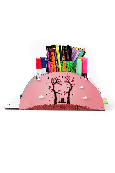 kutuTR Wooden Vip Special Occasions Series Rainbow Ruled Desktop Pen Holder Organizer Assembled Boxed