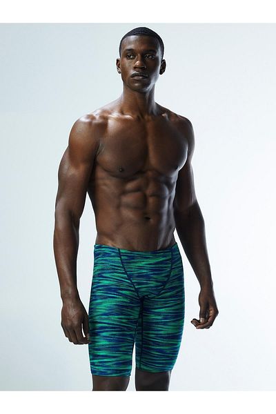 TYR Sport Tyr Durafast Elite Fizzy Men's Jammer Swimsuit, Knee Length, Green/blue Striped Pattern