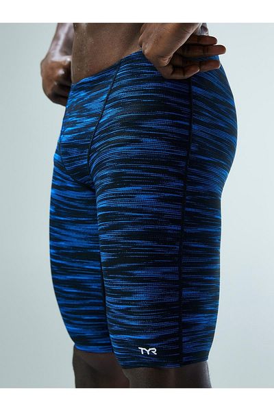 TYR Sport Tyr Durafast Elite Fizzy Men's Jammer Swimsuit, Knee Length, Blue Striped Pattern
