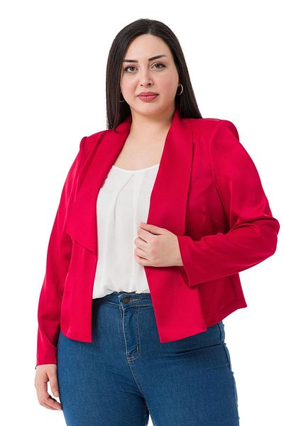 DISENTIS MODEST Plus Size Shawl Collar Unlined Short Satin Red Jacket