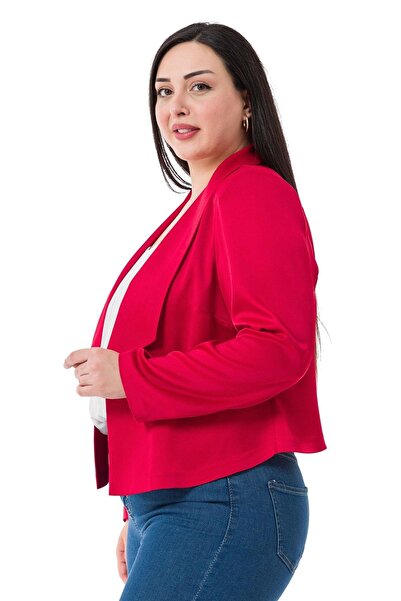 DISENTIS MODEST Plus Size Shawl Collar Unlined Short Satin Red Jacket