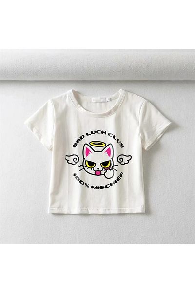 Touz White Crop - Blunt Blunt Bad Luck Club Printed
