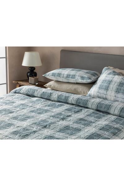 English Home Static Check Çok Amaçlı King Size Yatak Örtüsü Takımı 240x220 Cm Gri