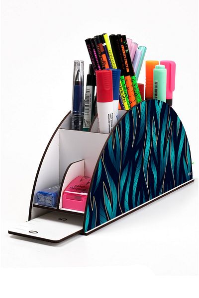 kutuTR Wooden Vip Colorful Models Desktop Pen Holder Organizer with Rainbow Ruler Assembled Box