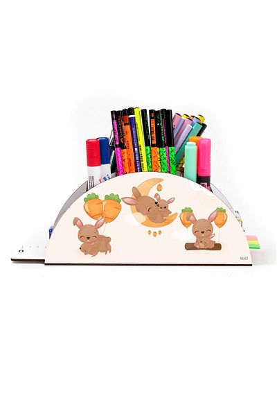 kutuTR Wooden Vip Vivies Rainbow Ruled Desktop Pen Holder Organizer with Assembled Box