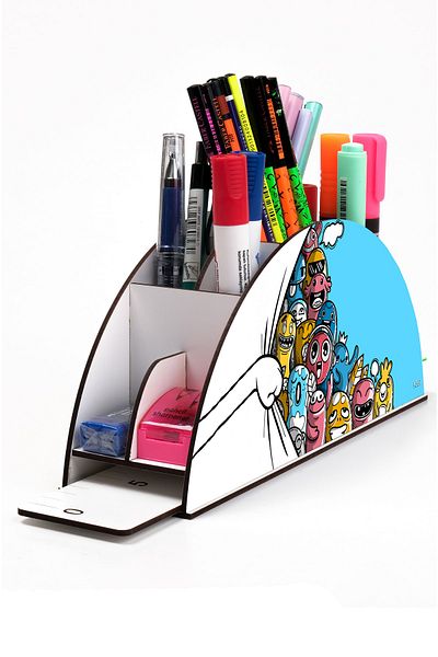 kutuTR Wooden Rainbow Ruled Desktop Pen Holder Organizer for Vip Kids Assembled Boxed