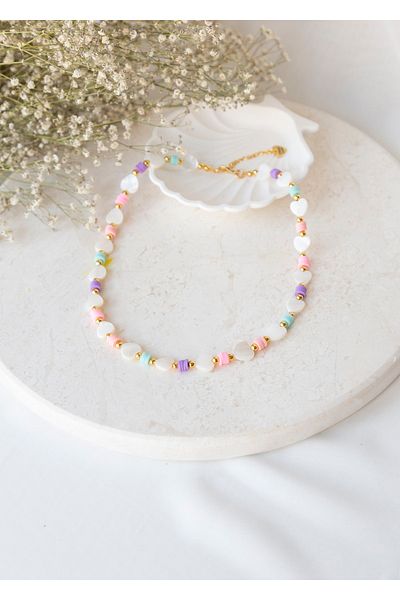 CHARMLUCKY Heart Pearl Stone - Fimo Necklace