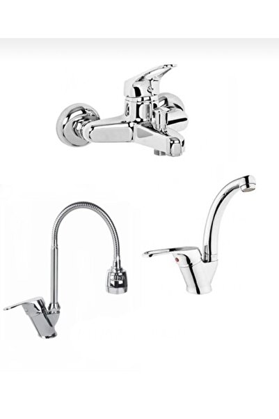 MOONSHOP 3 Lü Set Banyo Bataryası Kobarlı Oynar Başlıklı Mutfak Evye Bataryas...