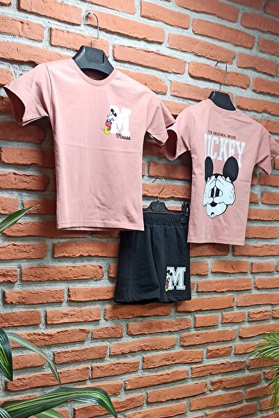 endudu Yeni Sezon Oversize Ön Arka Baskılı Mickey Mouse Desenli Yazlık Şortlu Alt Üst Takım Unisex