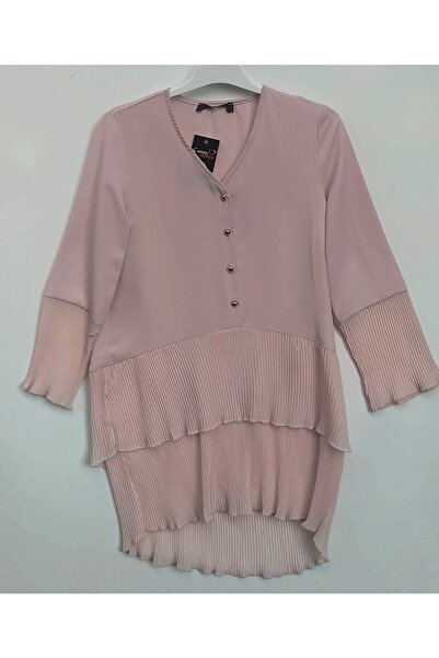 Hepsibitarz Kadın Pembe Fırfırlı Bluz